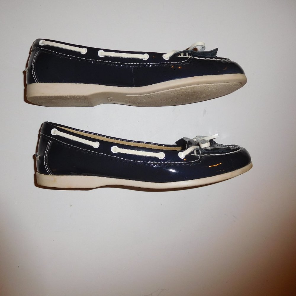 L.L. Bean Women’s Boat Deck Shoes Blue and White Kiltie Bow Tie Slip-On 6.5